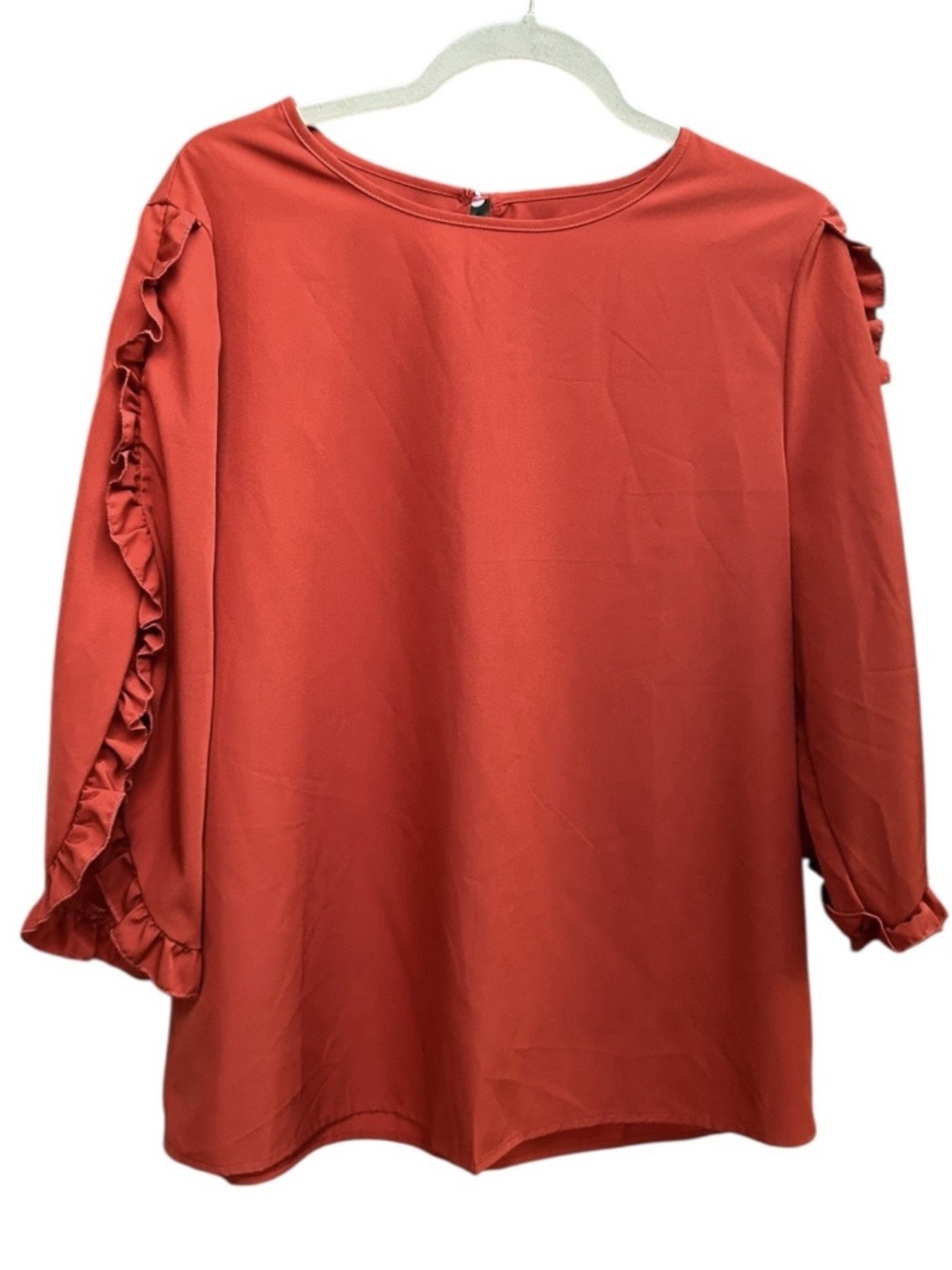 Boutique Women’s Large Rust Orange Ruffle Accent Sleeve Blouse Business Casual